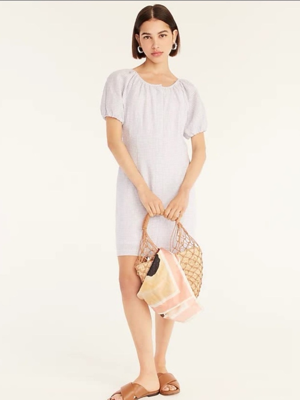 NWT J. CREW LINEN Lavender Mini Dress with Puff Sleeves